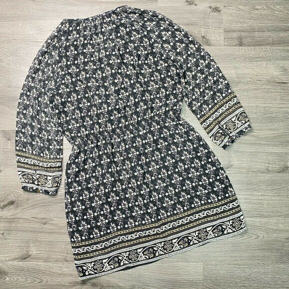 MADEWELL | sz 10 Womens Black/Cream Floral Long Sleeve Peasant Woodland Dress - Picture 7 of 7